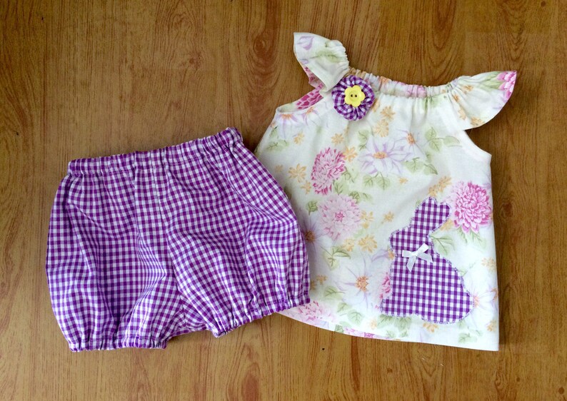 Baby Girls Swing Top And Bloomers Set Handmade Bunny Applique Easter Outfit Size 6 12 Months