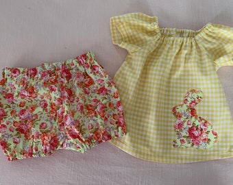 Baby girls Easter swing top and bloomers set, handmade , bunny applique, Easter outfit, pretty girls outfit for Easter, size 6-12 months (0)