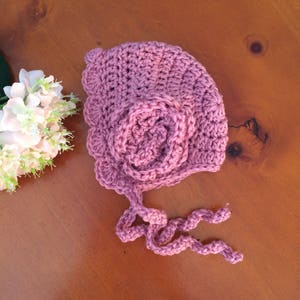 Vintage style crocheted baby bonnet, baby bonnet , handmade baby bonnet. Warm baby hat image 5