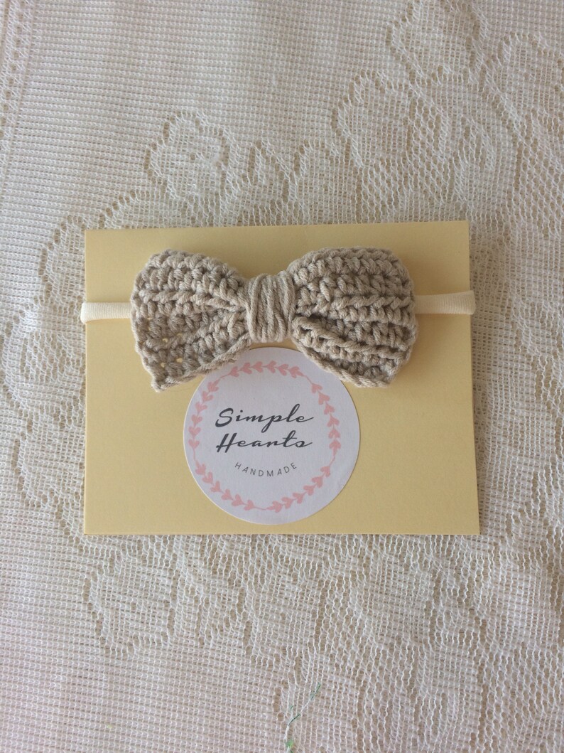 Cute crocheted headband cute bow headband Handmade stone beige coloured cotton crocheted bow. baby girls bow headband
