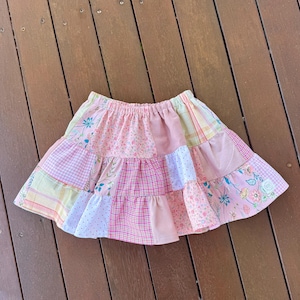 Handmade Patchwork Twirly Skirt: Pink Cotton, Size 3