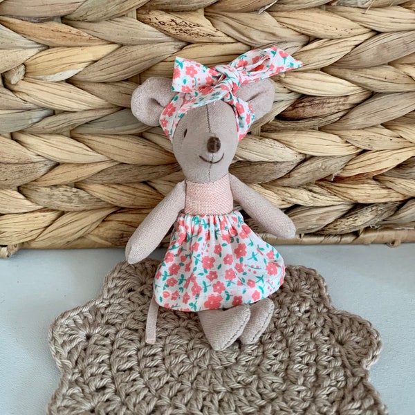 Maileg zusje muis rokje, handgemaakte zusje rokje en hoofdband, schattige muis outfit.