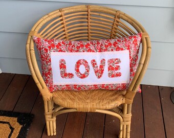 Handmade Floral Cotton LOVE Pillow - Nursery Decor