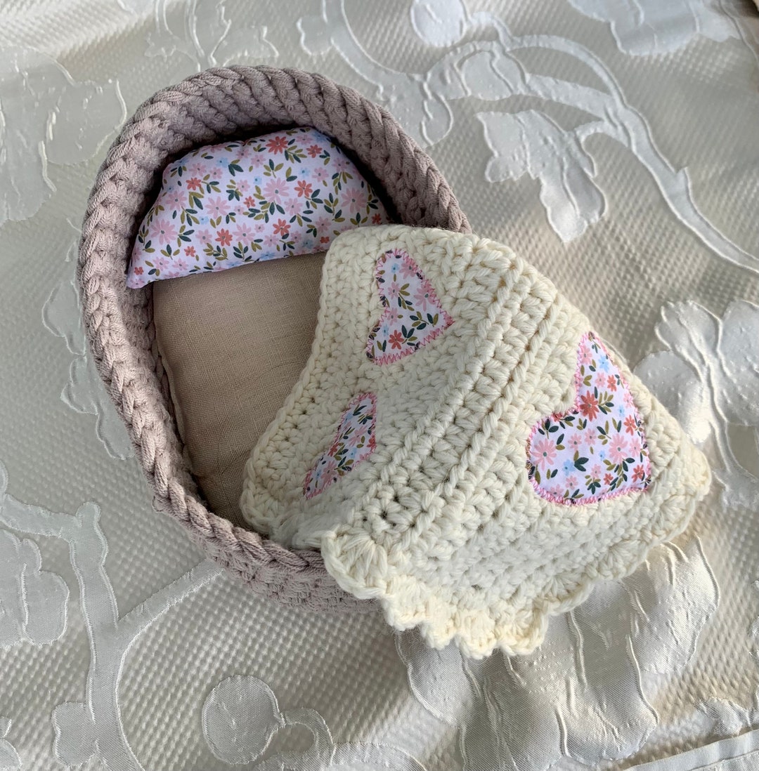 Crocheted Baby Doll / Teddy Moses Basket Doll Bedding Playset. Etsy