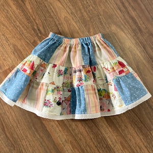 Handmade Patchwork Twirly Skirt - Size 5 Girls Cotton Skirt