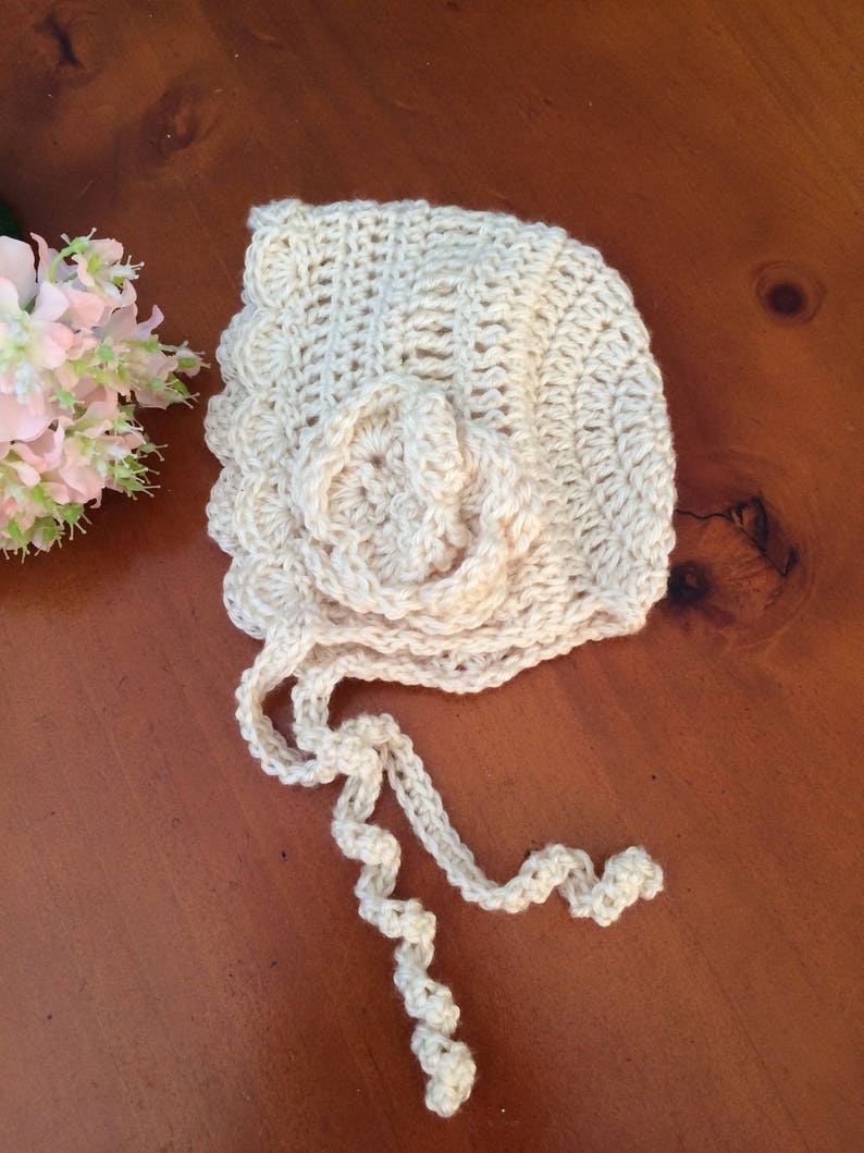 Vintage style crocheted baby bonnet, baby bonnet , handmade baby bonnet. Warm baby hat image 2