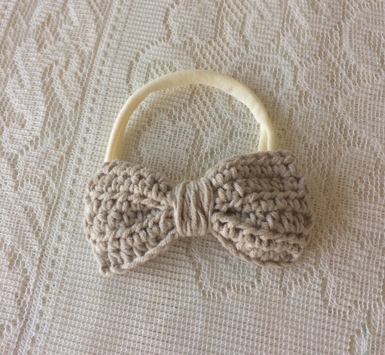 Cute crocheted headband cute bow headband Handmade stone beige coloured cotton crocheted bow. baby girls bow headband