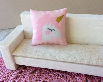 Miniature Unicorn throw pillow, sweet  miniature dollhouse cushion. Dollhouse decor, 1/12 scale, mini scatter pillow . Pink unicorn handmade