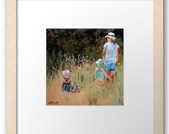 Ready To Hang Art. For The Beach Lover. Mother And Children Enjoying A Summer’s Day. Framed Art print.