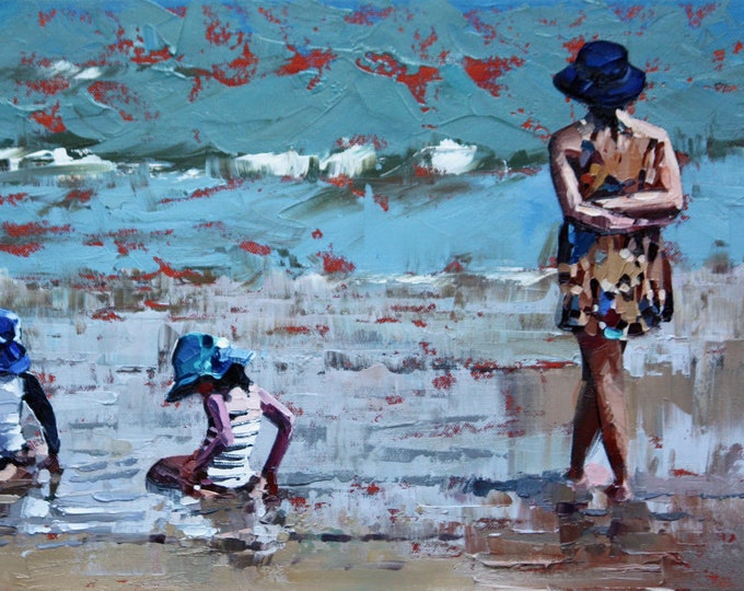 Motherhood | Figure In The Landscape | Seascape Artwork | Oil Painting | Beach Painting | Painting Original | Textured | Mother and Child