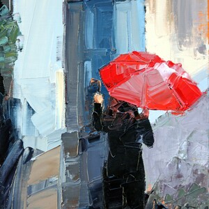 Giclee art print, of my, impressionist, oil painting, &#39;Red Umbrella&#39;. Perfect gift, abstract art, fine art, wall art, art decor.
