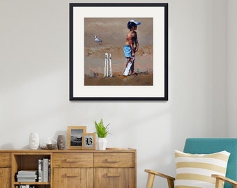 Framed Cricket Print. 'Beach Cricketer III' is a Limited Edition Exhibition Quality Print In A Professional Frame. Choice Of Style and Color