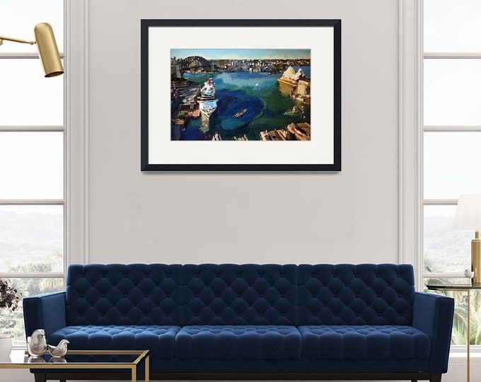 Framed Print, Ready-To-Hang of Sydney Harbour. Iconic Australian Wall Decor.