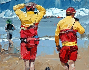 Australische strandwachten. 'Twee strandwachten' is een Giclee Art Print. Klaar om in te lijsten. Iconische Australische kunst. Strandhuis decor.