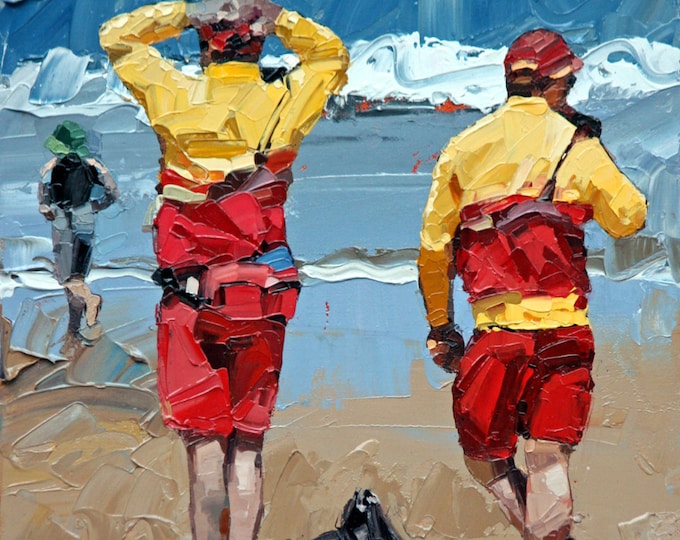 Australian Art. 'Two Lifeguards' is a Giclee Art Print, Ready To Frame. Lifeguards At Bondi Beach. Impressionist Art Print.