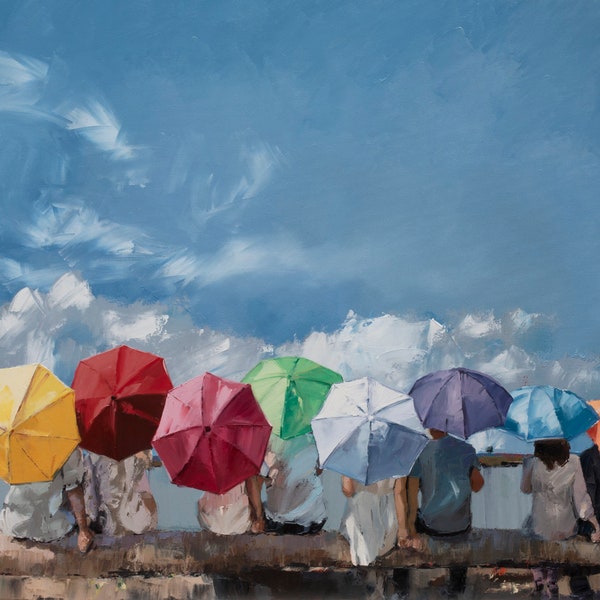 Umbrellas - Kangaroo Umbrellas Family Sunset Painting Ver02A