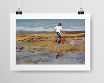 Beach Landscape Print. Limited Edition Archival Art Print, 'One Boy', Ready To Frame. Coastal Wall Art