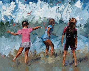 Beach Wave Print. Limited Edition Archival Art Print, 'Braving The Waves V', Ready To Frame. Figurative Beach Art Print.