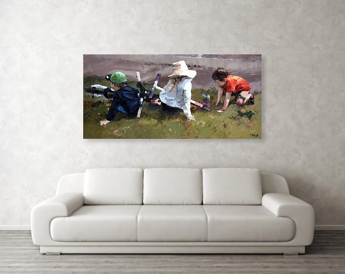 Impressionist Canvas Print. Limited Edition Museum Wrap Canvas, "Bikes & Scooters". Memories Of Childhood.