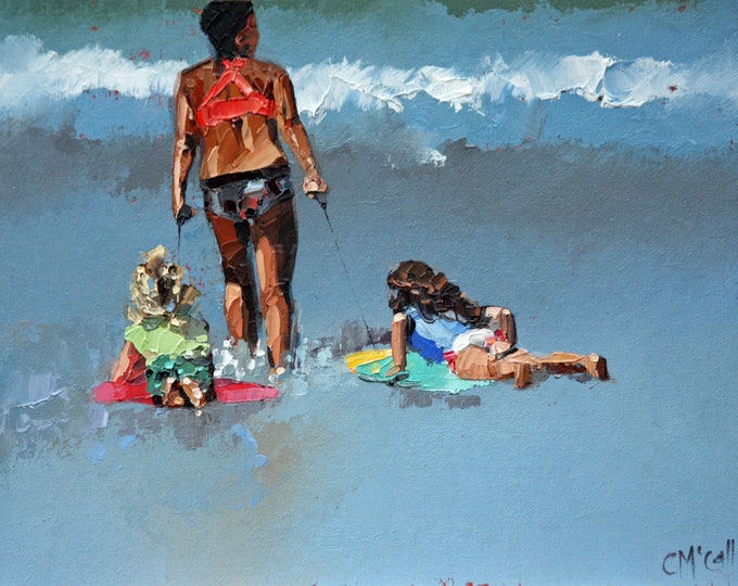 Australian Art | Oil Painting | Beach Painting | Painting Original | Textured Art | Original Art | Canvas Art | Mother and Daughter