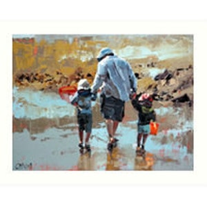 Giclee originele kunstdruk impressionist moderne schilderkunst kunstinrichting strandhuis 'Dad & The Boys' vader en zoon cadeau voor hem afbeelding 5