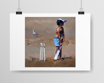 Impresión de cricket. Impresión de arte de reproducción impresionista Giclee en papel de trapo de algodón. El regalo perfecto para él.