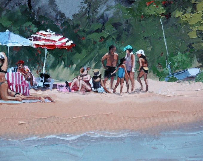 Painting | Beach Scene | Impasto | Palette Knife | Colorful Painting | Beach Umbrellas | Figurative | Impressionist | People | Textured