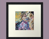 Framed art print, original impressionist print, oil painting, 'Puppy Love', quality timber frame, ready to hang