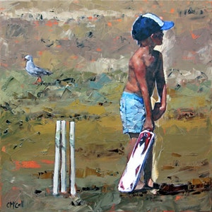Giclee art print, impressionist art, from oil painting, beach art, modern print, beach house art, wall art, Beach Cricketer