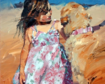 Limited edition | giclee art print | reproduction | of my | original impressionist | oil painting | Puppy Love | Golden Retriever