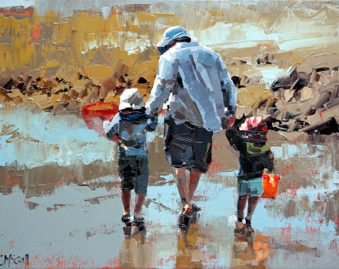 Canvas print | original artwork | impressionist | oil painting | colorful artwork | beach art | beach house decor | father and son canvas