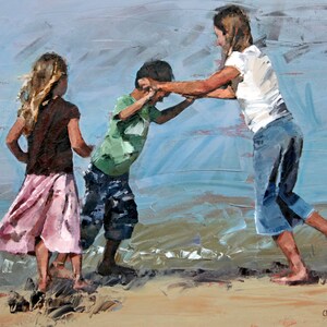 Giclee art print, impressionist art, beach art, palette knife, fine art print, &#39;Playfight&#39;. Beach House Art Print.