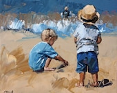 Beach House Art: Impressionist Children Playing - Giclee Print