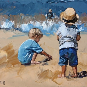 Giclee | art print | from my | impressionist oil | modern painting | perfect art decor | for a | child&#39;s bedroom | &#39;Sand Play Petite IV&#39;.