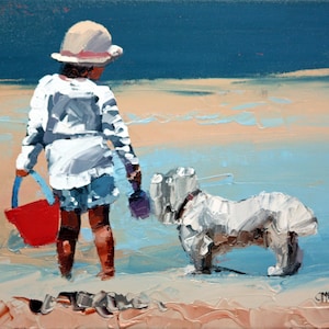 Giclee, original art print, of my, impressionist oil, modern painting, perfect art decor, for a, beach house, 'Sand Play Petite III'.
