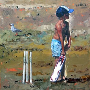 Canvas print | original artwork | impressionist | Beach Cricketer | colorful artwork | beach art | beach house decor | beach cricket | green