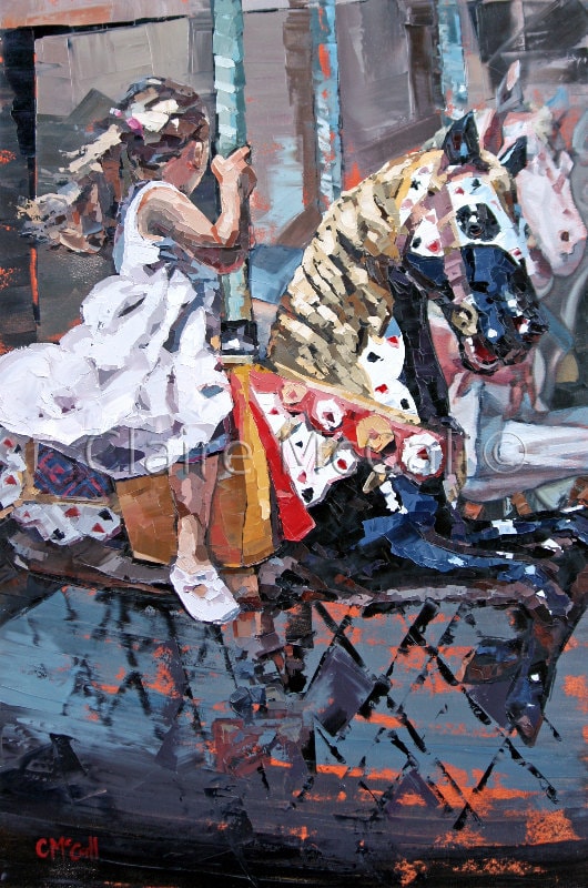Carousel Horse. Childhood Memories On A Merry-Go-Round. Archival Giclee Art Print Ready To Frame. Colorful Impressionist Art.