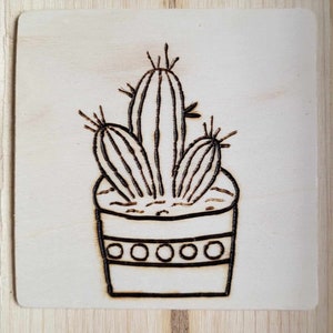 Wood Burned Cactus Coaster
