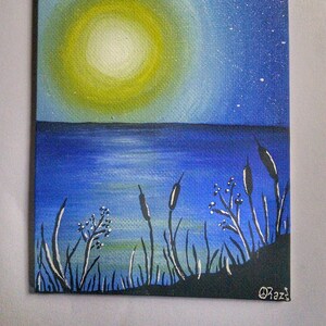 Night Sky over Water Painting on Canvas Board
