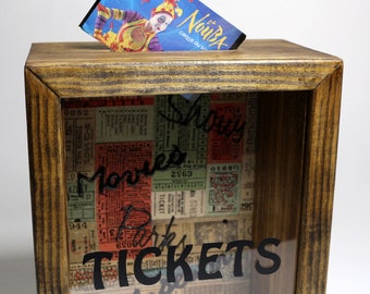Handmade Wood Ticket Shadow Box: Memory Box, Wall Art decor, Reclaimed Plank
