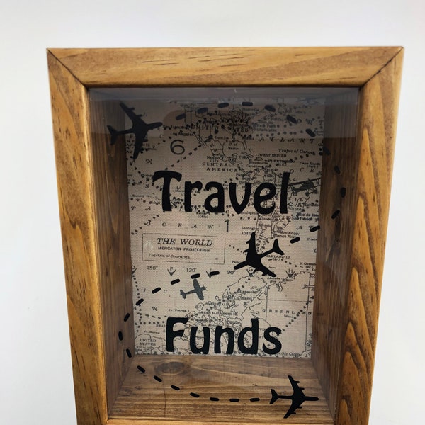 Travel Funds Shadow Box, Adventure Funds, Saving Box, Vacation Funds, Piggy Bank,  Reclaimed wood, Handmade Wall Art