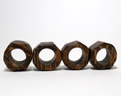 Vintage Style Wood Napkin Ring Set of 4, Napkin Holder, Handmade, Multifaceted