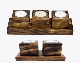 Tea Light Candle Holder for 3 candles or for 2 candles, Wood Candle Holder, Wood Block Candle Holder, Home Decor, Handmade