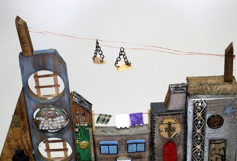 Wood Wall Art Decor Mixed Media Houses Art Zip Line Etsy