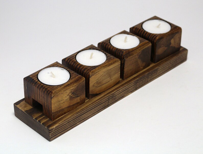 Tea Light Candle Holder for 4 candles Wood Candle Holder Etsy