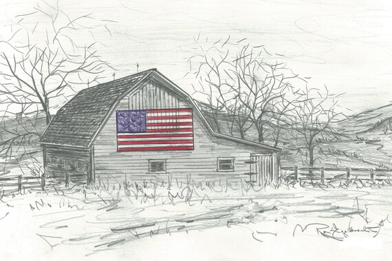 Pencil Sketches Of Old Barns Drawings Of Old Barns Note Etsy