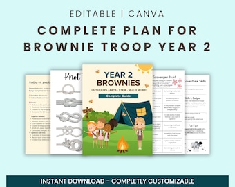Brownie Troop Leader Planner: Year 2 Meeting Plans, Badge Trackers (Canva Template Digital Download)