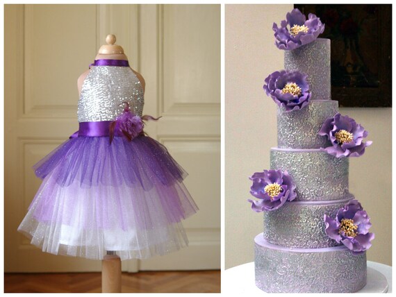 Silver Purple Flower Girl Dress Wedding Bridesmaid Sequin Etsy