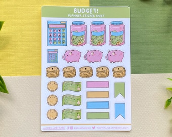 Budget Planner Stickers - Money Planning Calculator Currency Journal Kawaii Sticker Sheet Bujo Matte Stickers - Bullet Journal & Diary