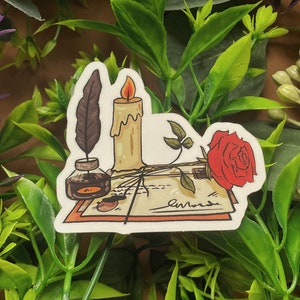 Pegatina de vinilo mate troquelada para escribir cartas: ilustración de regalo kawaii de estética vintage de Dark Academia para cuadernos, cartas y portátiles